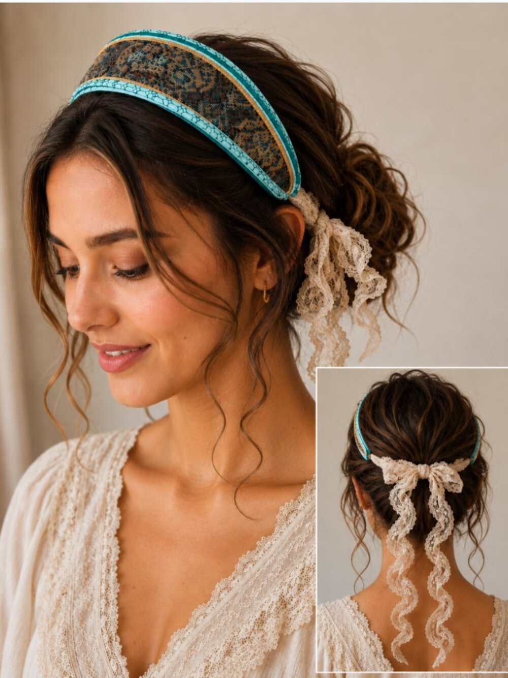 Free People NWT Curried Myrrh Willa braided Silky Lace headband OS